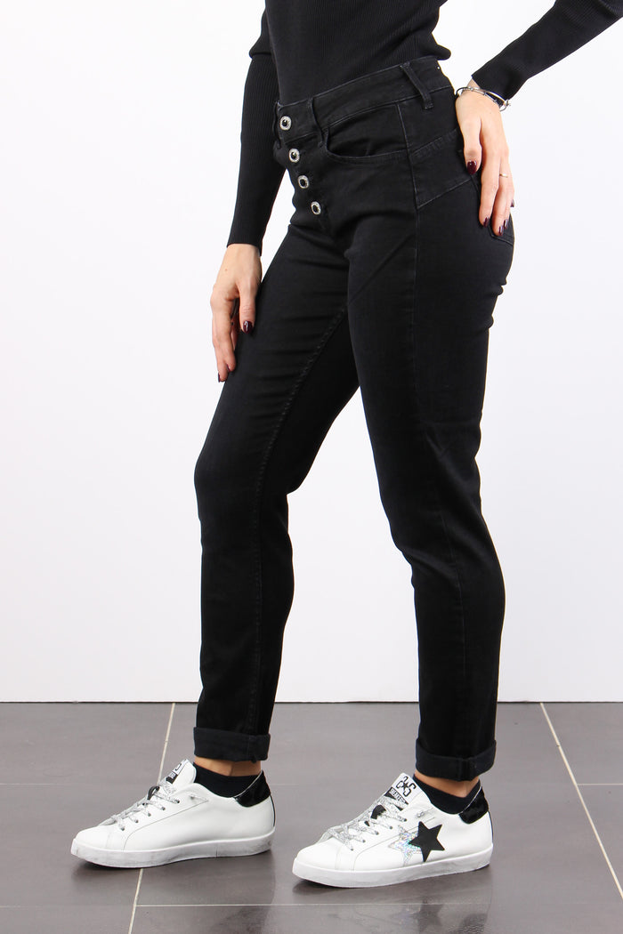 Jeans Monroe Bottoni Gioiello Denim Nero-6