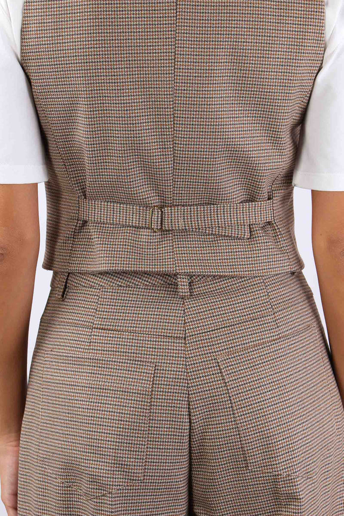 Gilet Stondato Pied De Poule Cammello/nero-7