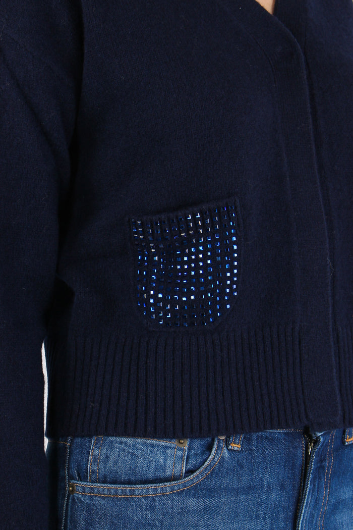 Cardigan Tasche Strass Blu-7