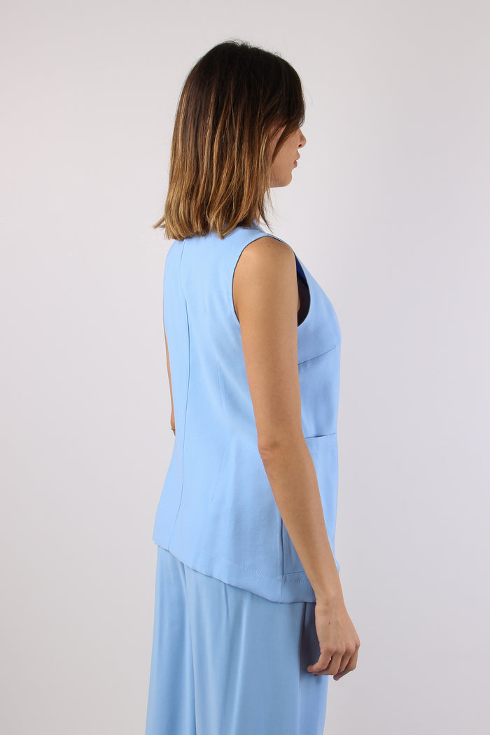 Gilet Asimmetrico Misto Viscos Azzurro-6