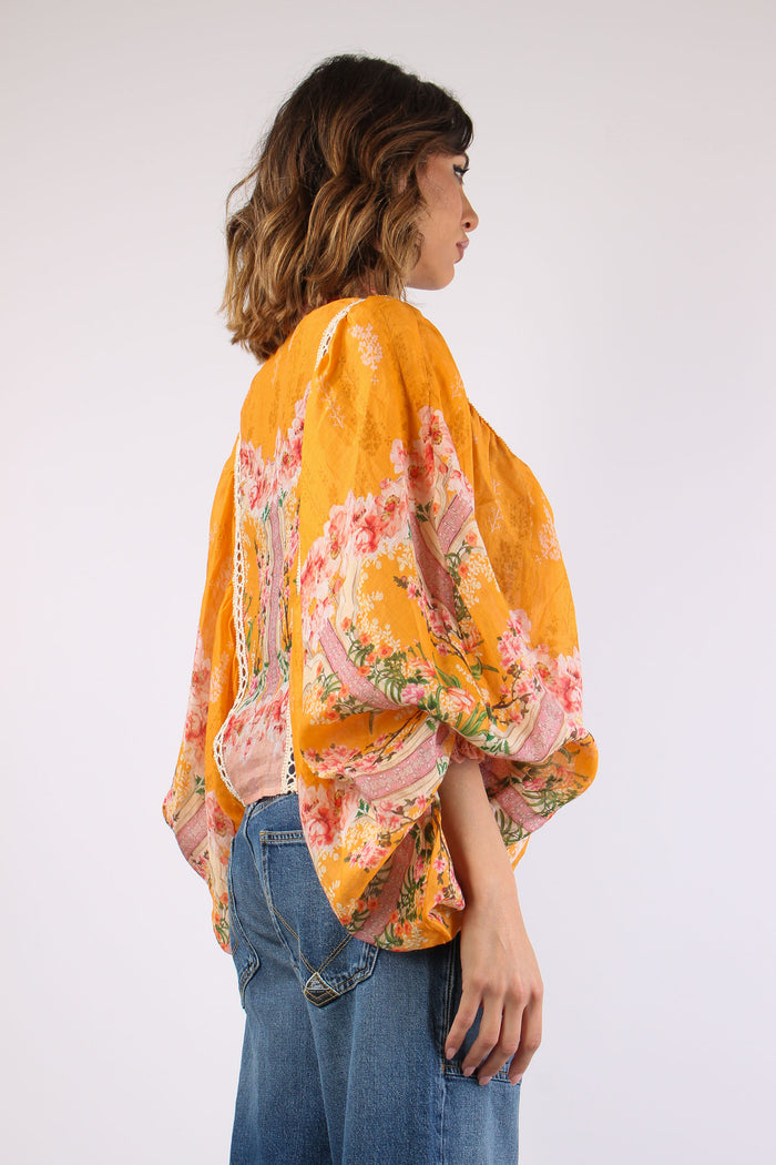 Camicia Cropped Manica Ampia Arancio-8