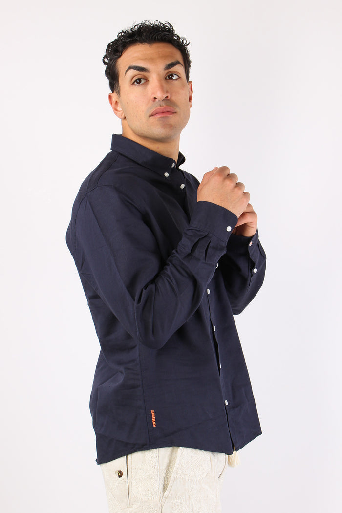 Camicia Basica Lino Navy Blue-4