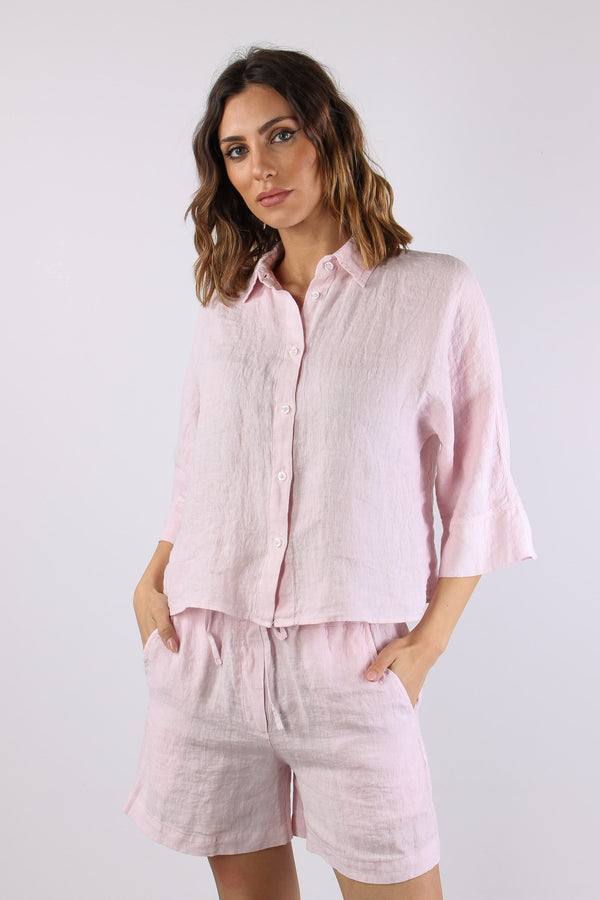 Camicia Cropped Manica 3/4 Rosa-2