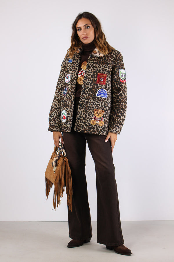 Giubbotto Ecopelliccia Patch Leopard
