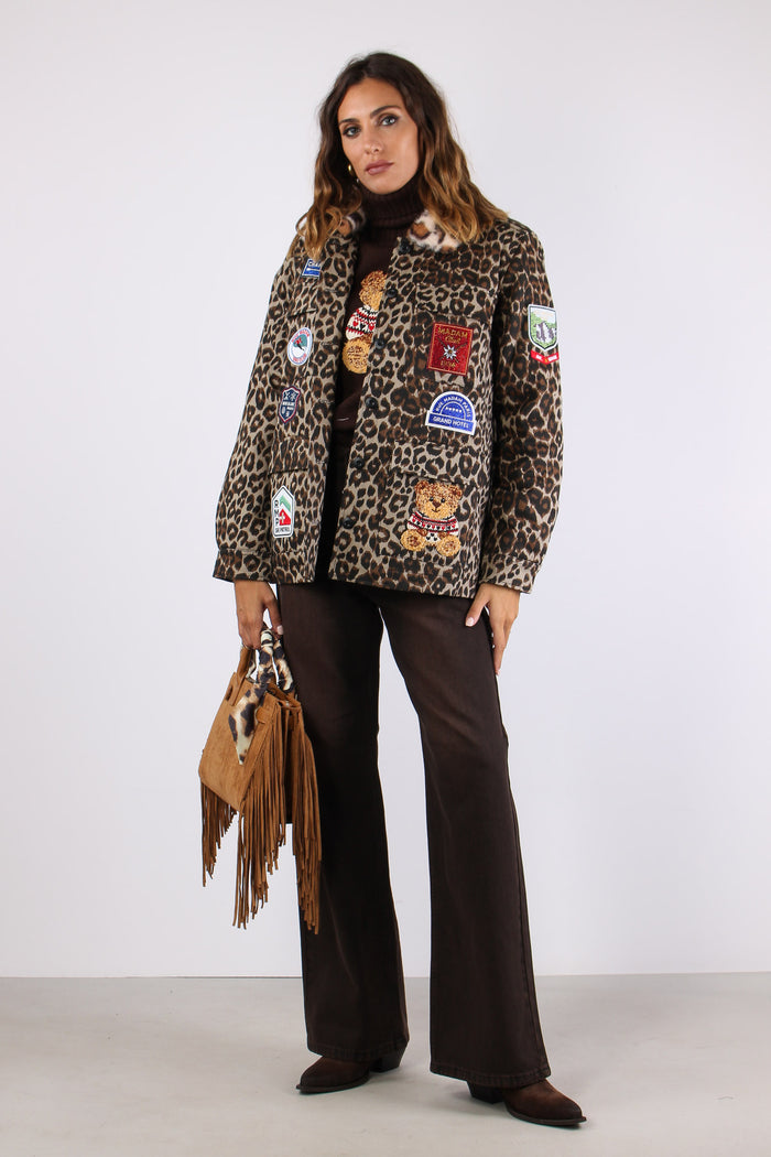 Giubbotto Ecopelliccia Patch Leopard