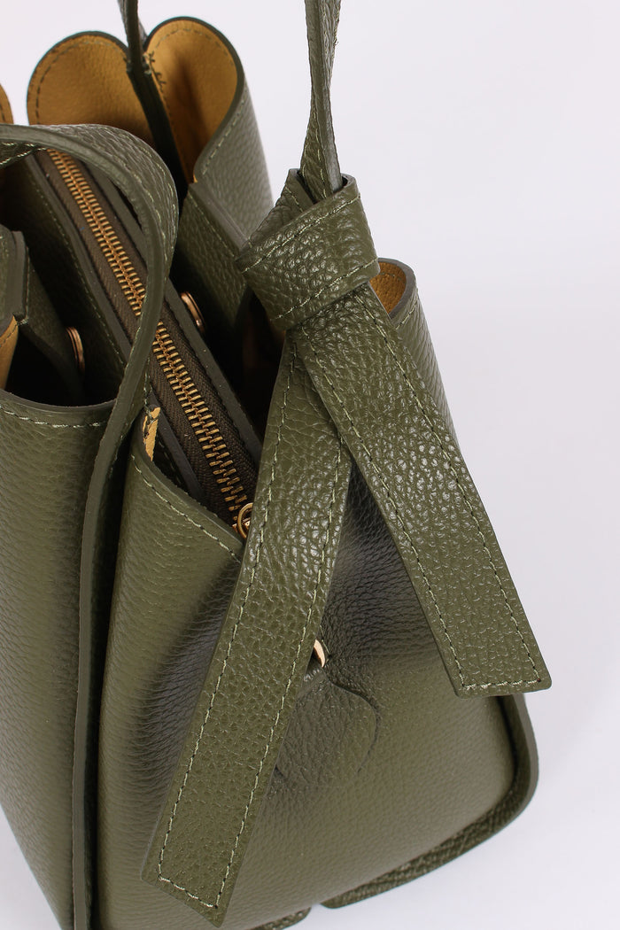 Mini Shopping Fiocco Vera Pell Militare-8
