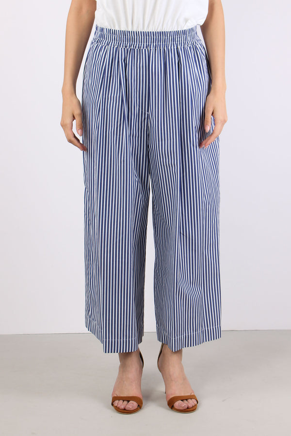 Ottone Pantalone Cropped Cotone Blu/bianco-2