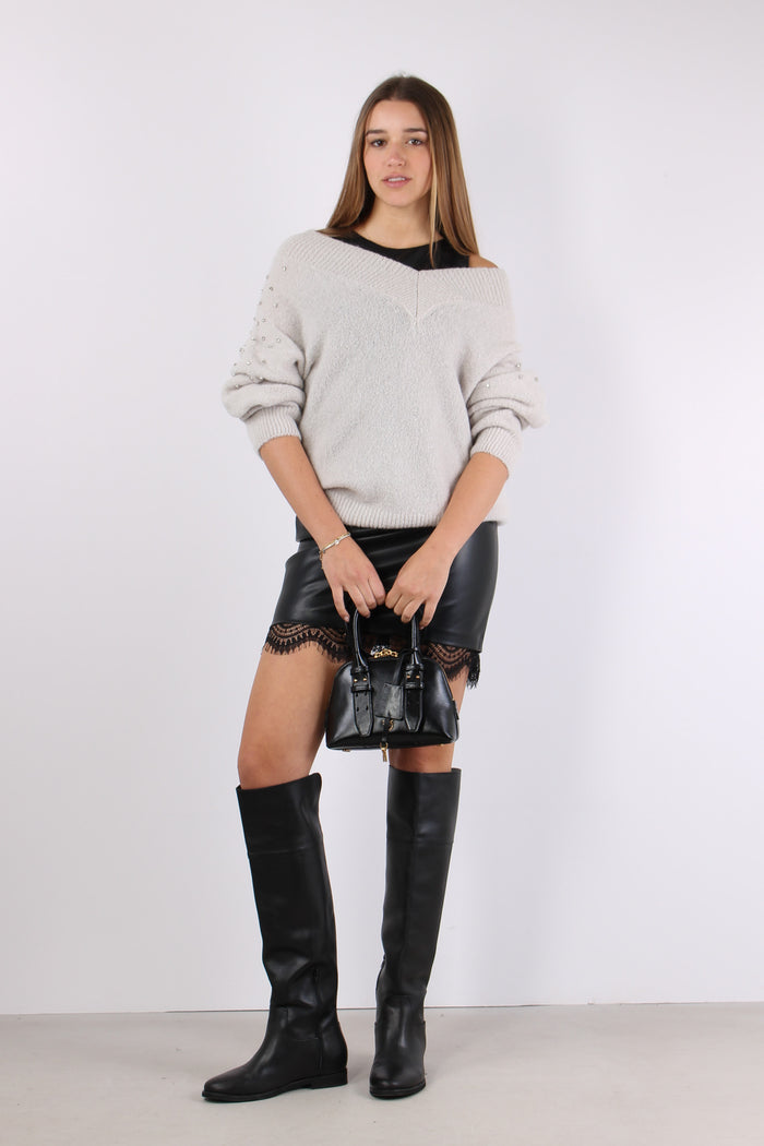 Maglia Scavo V Inserto Strass Ghiaccio