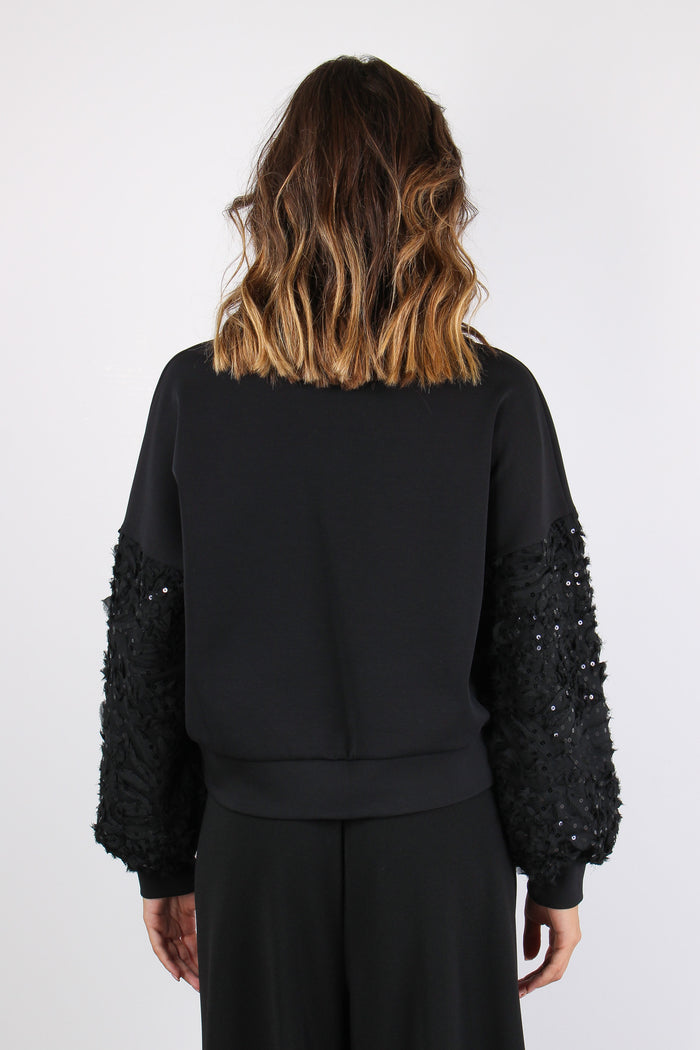 Felpa Manica Paillettes Tulle Nero-4