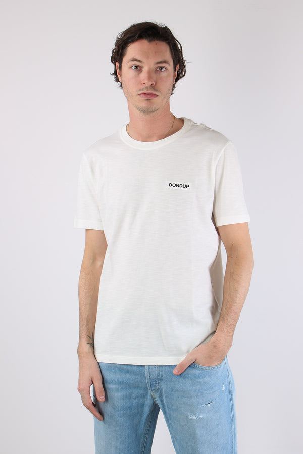 T-shirt Cotone Fiammato Logo Patch Alabastro-2