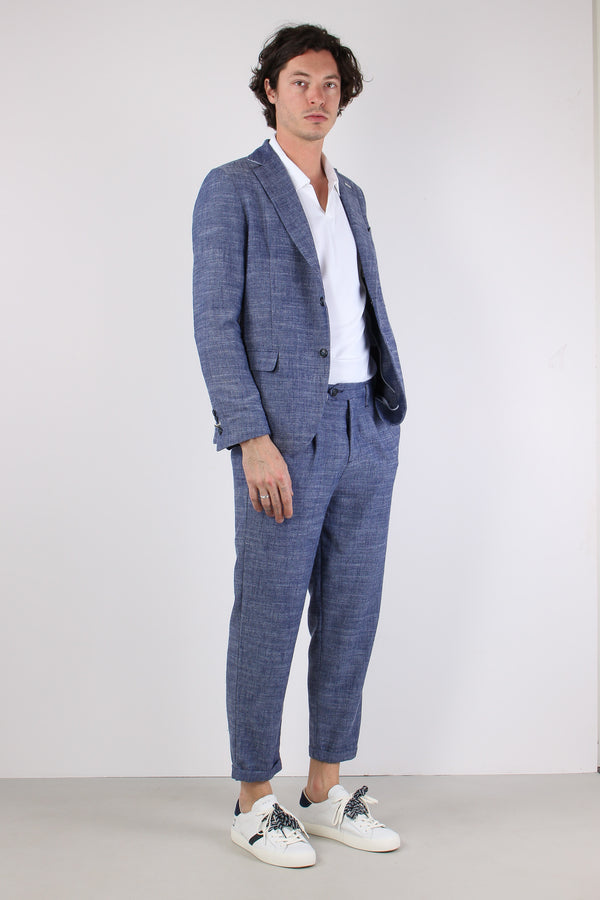 Pantalone Misto Lino Blu