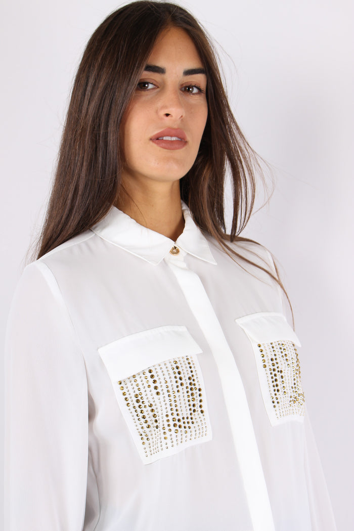 Juwell Camicia Tasche Paillet Milk-5