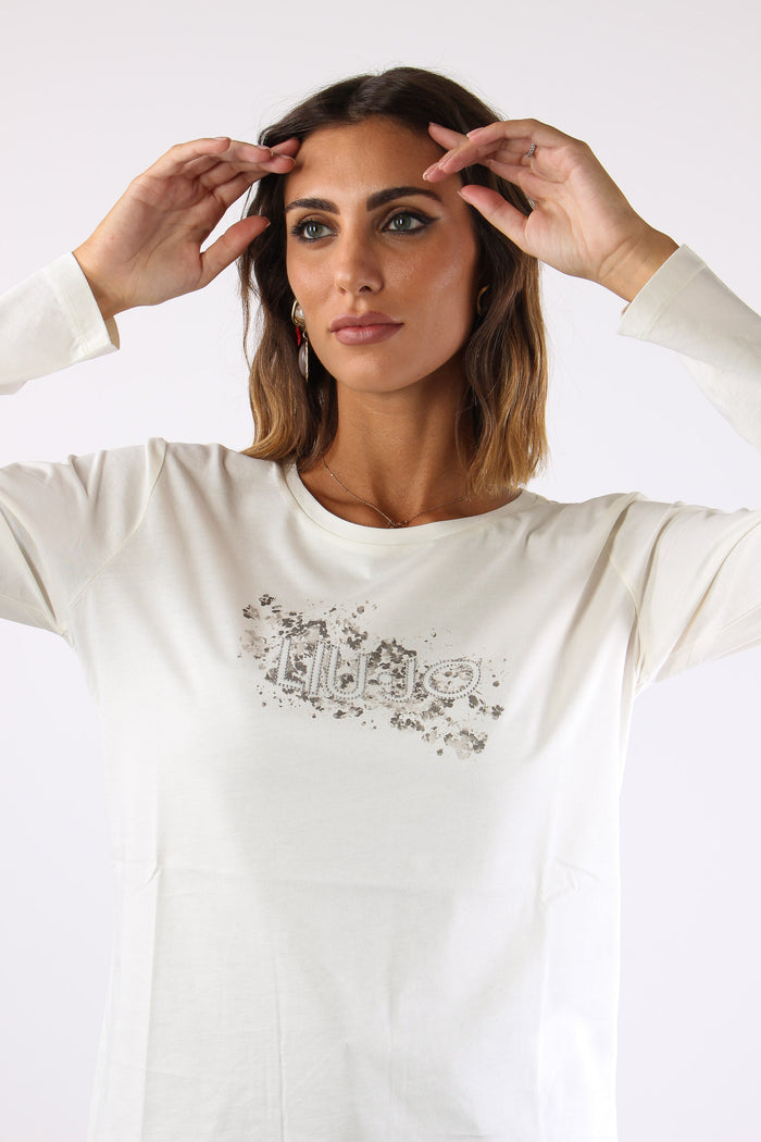 T-shirt M/l Stampa Scritta Bianco Lana/macchia-5