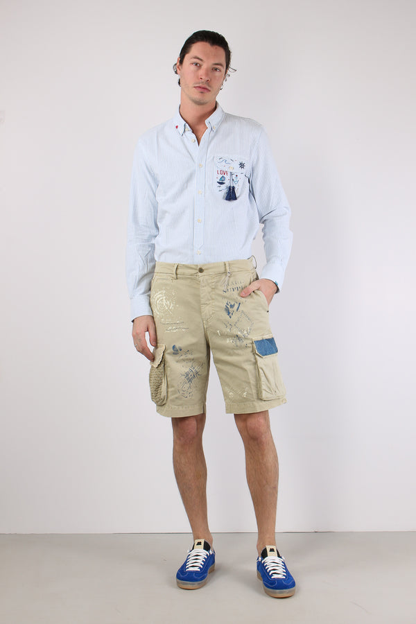 Camicia Oxford Riga Ricami Cielo