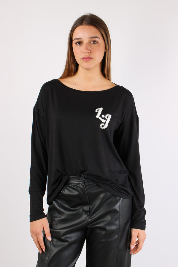T-shirt Ml Modal Logo Nero/liujo-2
