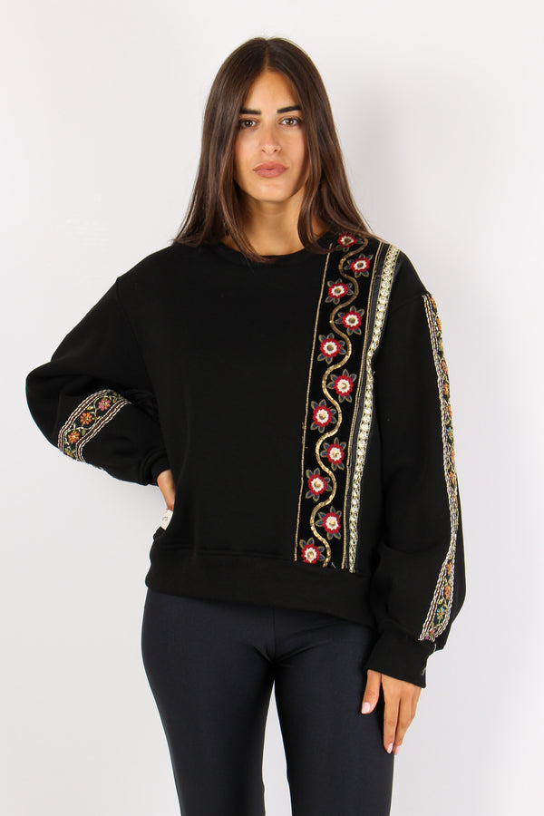 Felpa Girocollo Passamanneria Nero-2