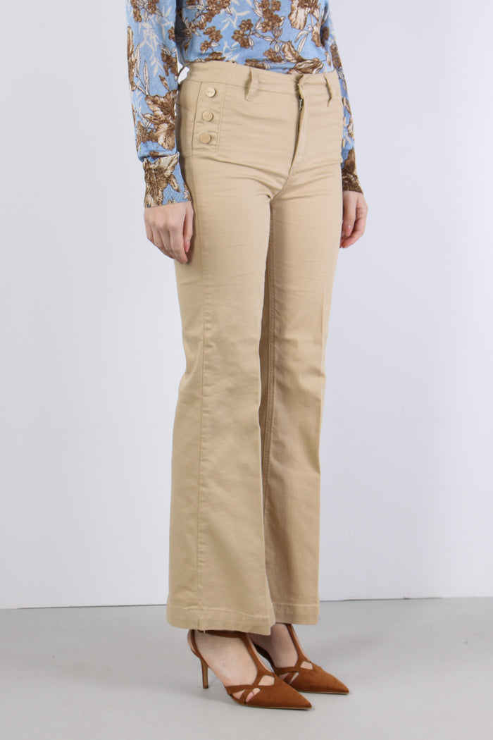 Pantalone Bottoni Laterali Cream Beige-7