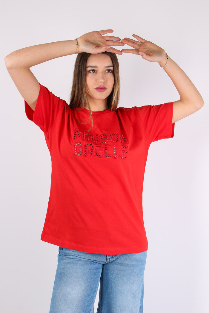 T-shirt Ricamo Maison Gaelle Rosso-3