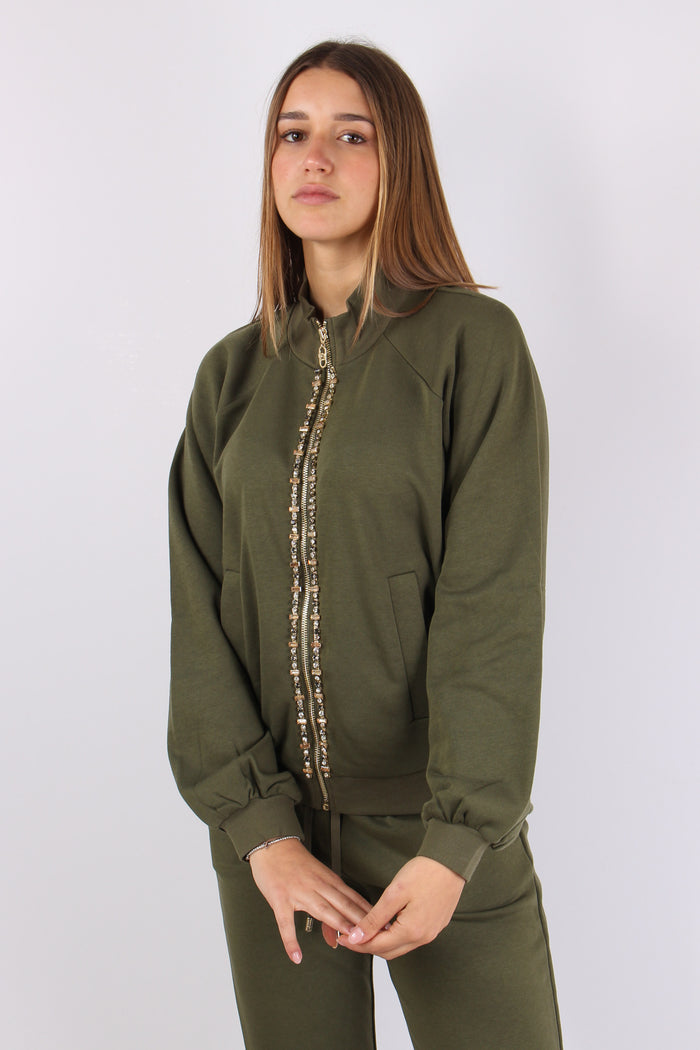 Felpa Zip Castone Olive Night-7