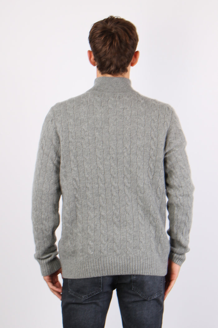 Pullover Mezza Zip Lana Trecce Fawn Grey-3