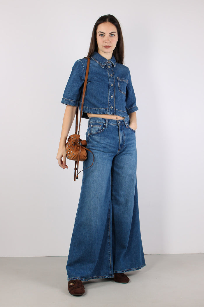 Giacca Camicia Manica Corta Denim Medio-6