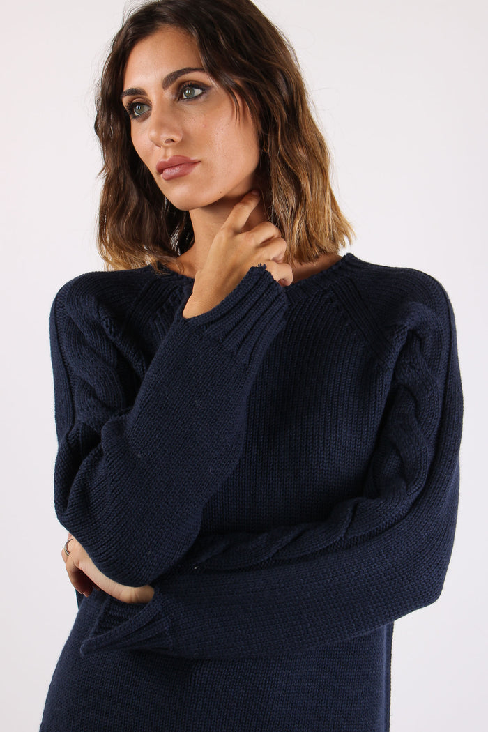 Maglia Treccia Manica 100%lana Blu-7