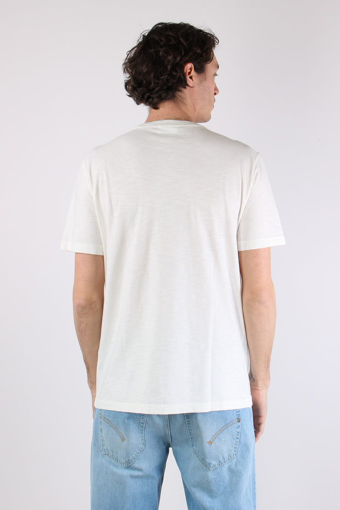 T-shirt Cotone Fiammato Logo Patch Alabastro-5