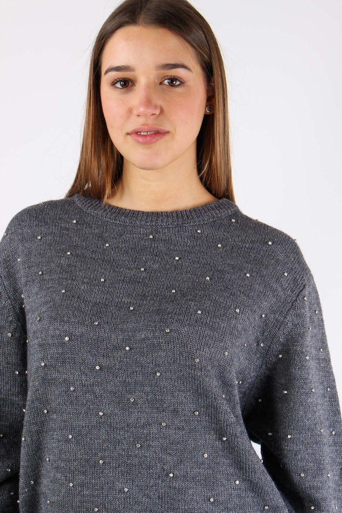 Maglia Inserto Strass Grey-8
