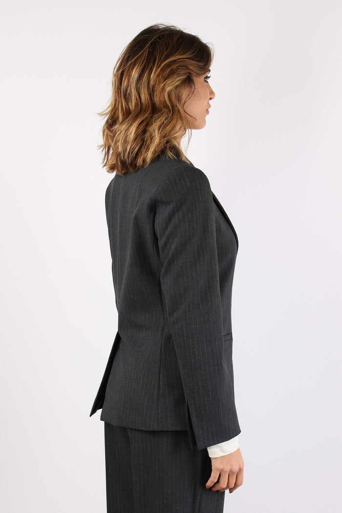 Giacca Gessata Stretch Grigio Scuro-7