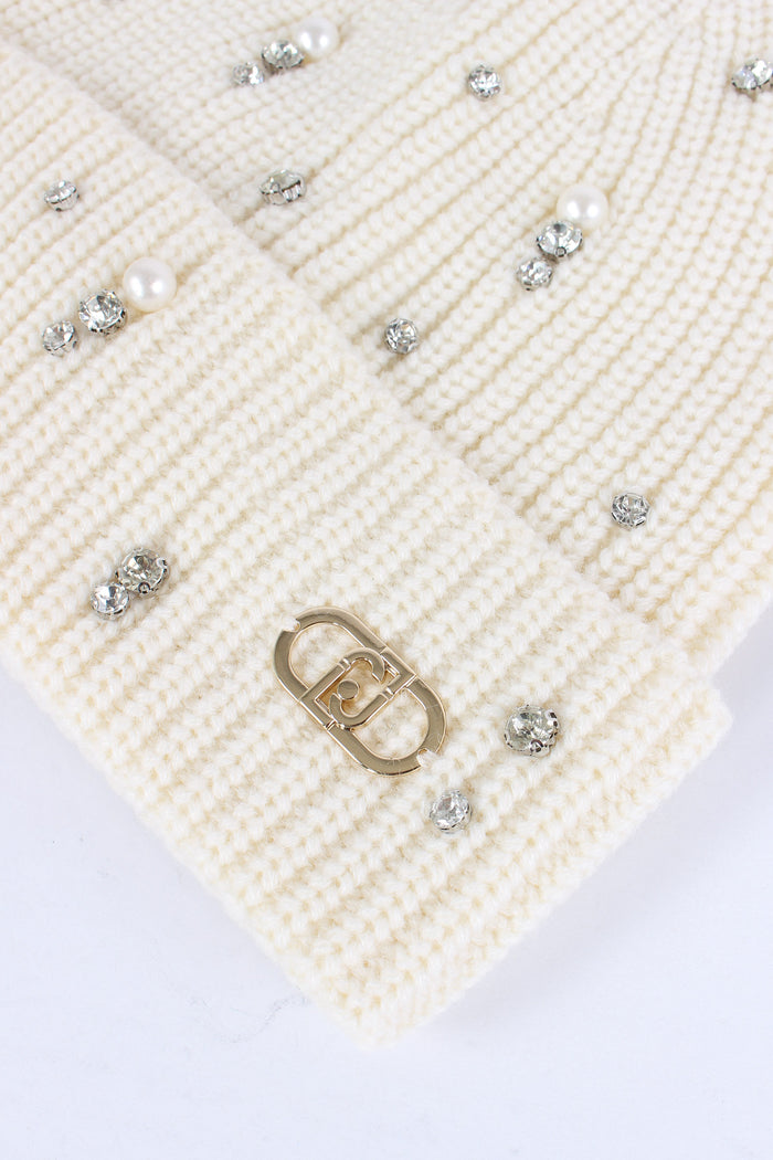 Cuffia Applicazioni Bianco Lana-3