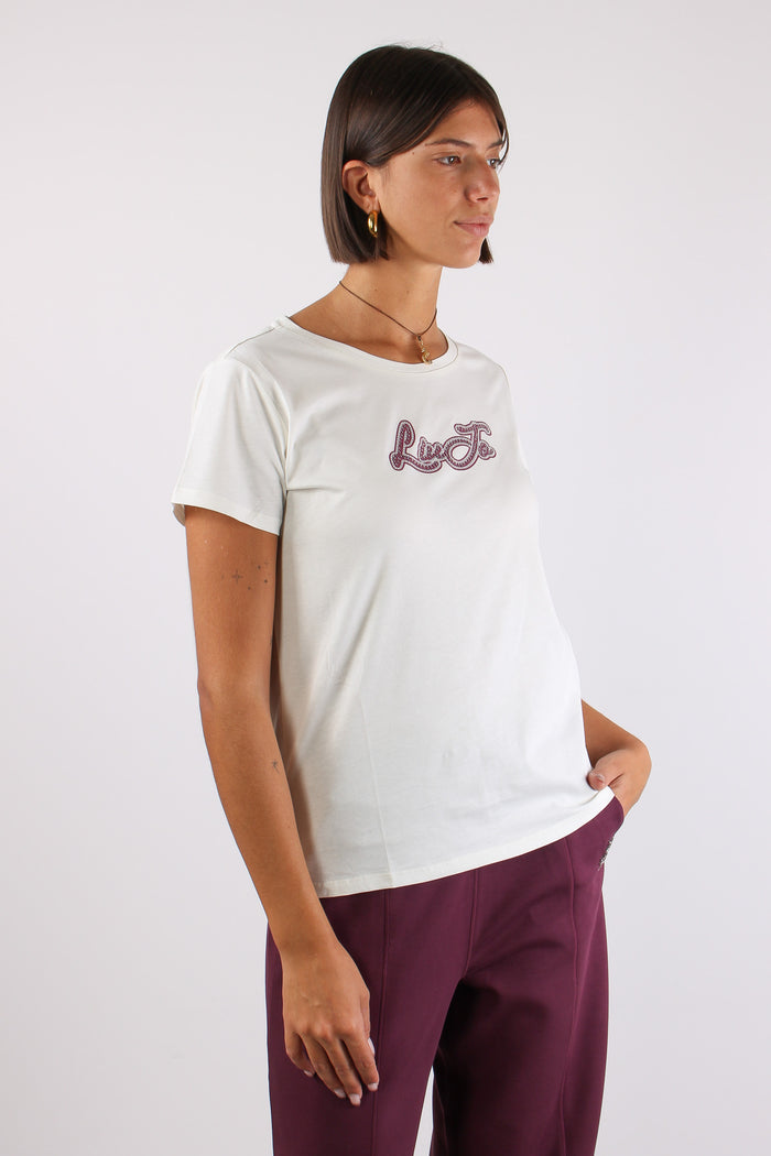 T-shirt Logo Strass Bianco Lana/liujo-6