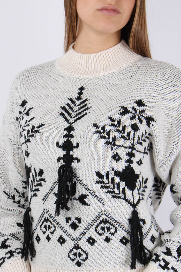 Maglia Collo Vulcano Jacquard Panna/nero-6