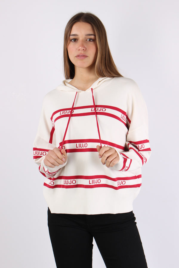 Maglia Cappuccio Riga Bianco/ciliegia