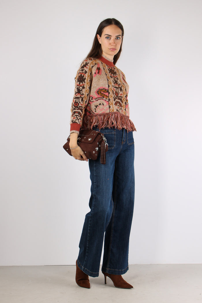 Maglia Jacquard Fondo Frange Fantasia-9