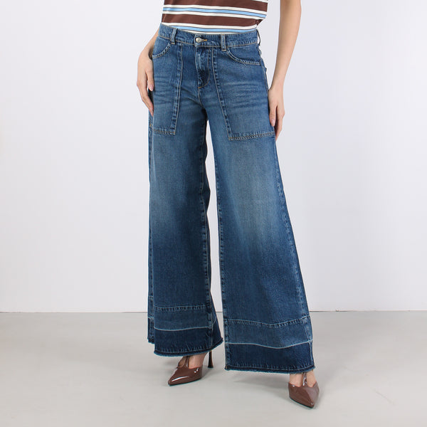 Denim Maxi Tasche Sfrangiato Denim Scuro-2