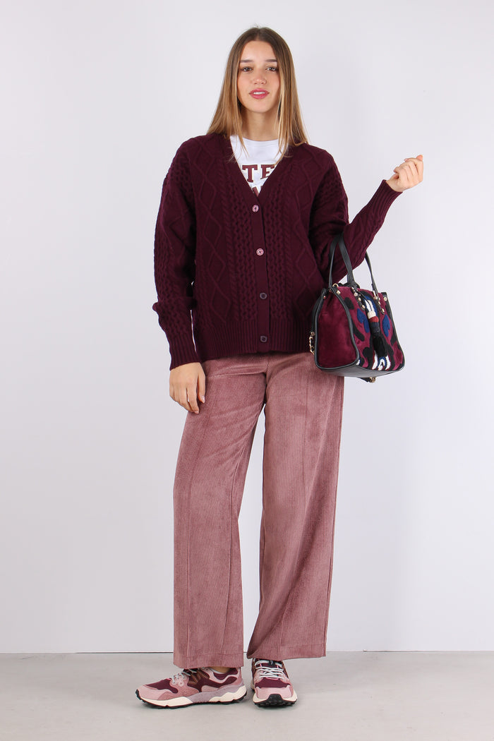 Cardigan Trecca 100% Lana Vino