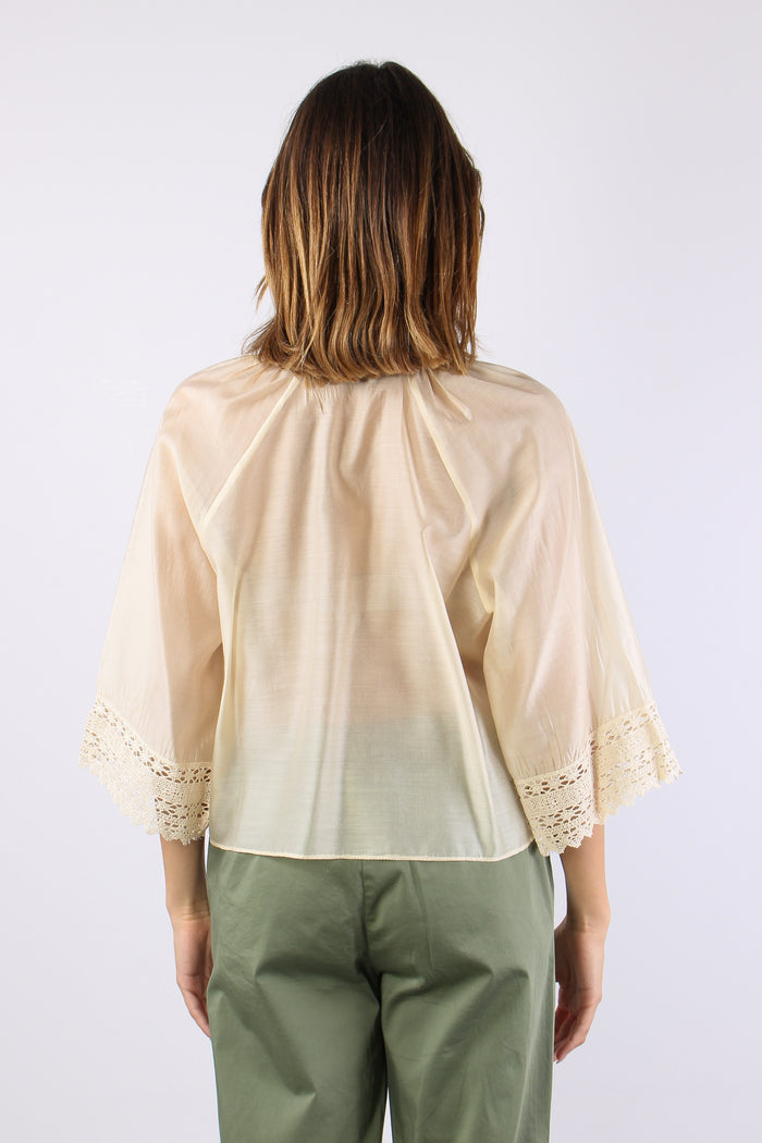 Camicia Mussola Macrame Manica Ecru-4