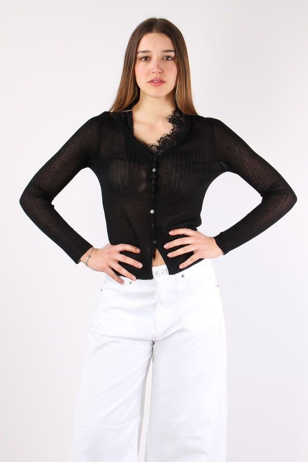 Ling Cardigan Inserto Pizzo Black-2