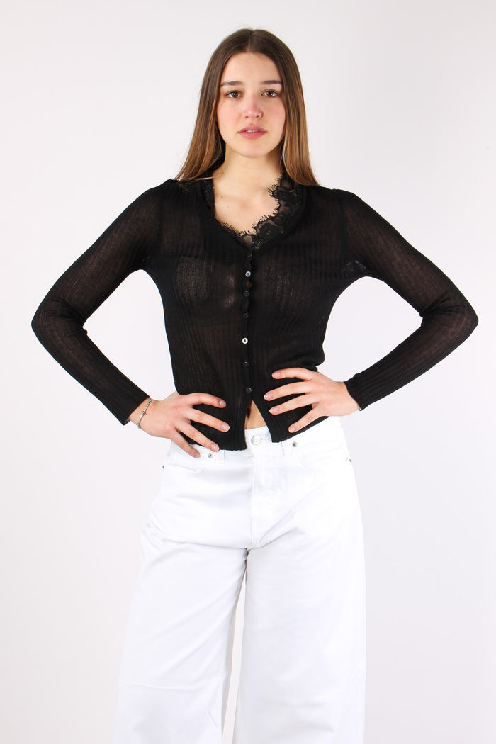 Ling Cardigan Inserto Pizzo Black-2