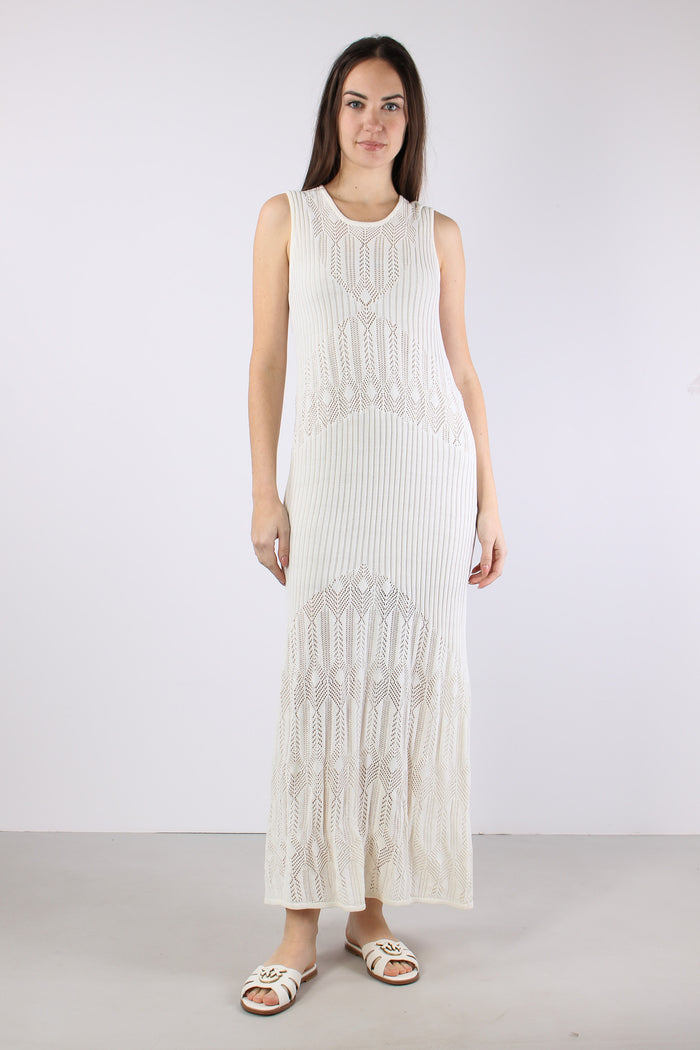Abito Lungo Macrame Bianco Lana-3