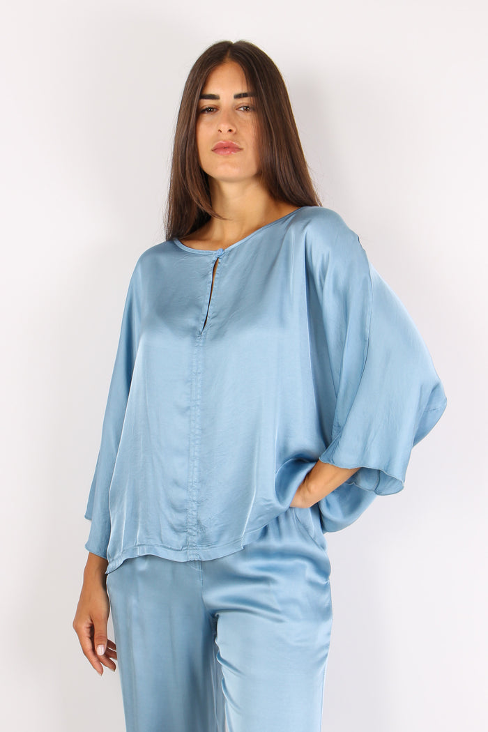 Blusa Effetto Raso Azzurro-2