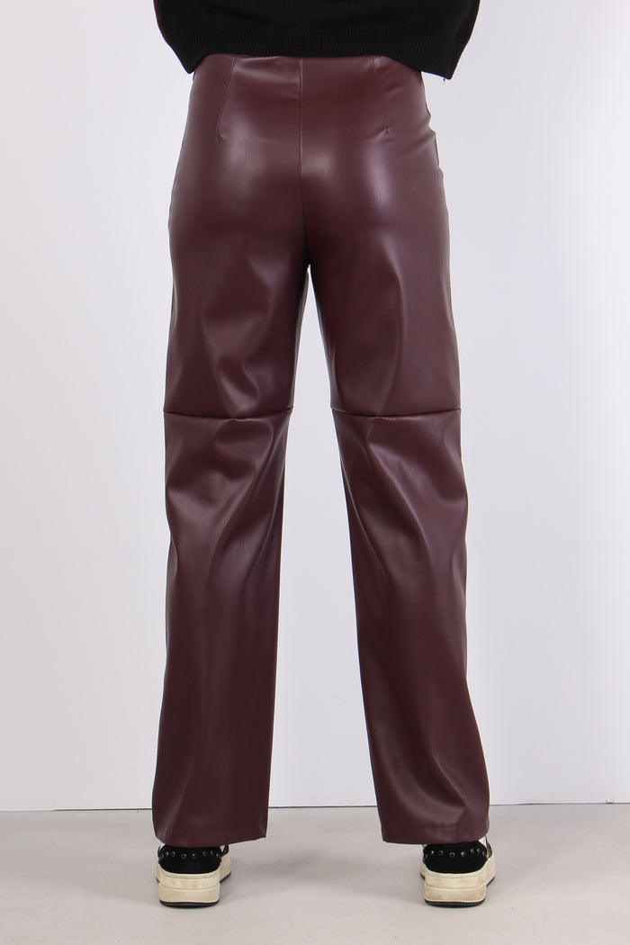 Pantalone Dritto Ecopelle Bordeaux-4