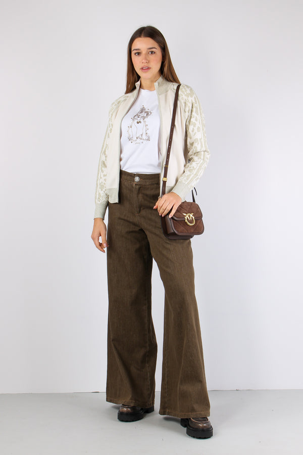 Felpa Zip Inserto Macula Lurex Bianco/gold