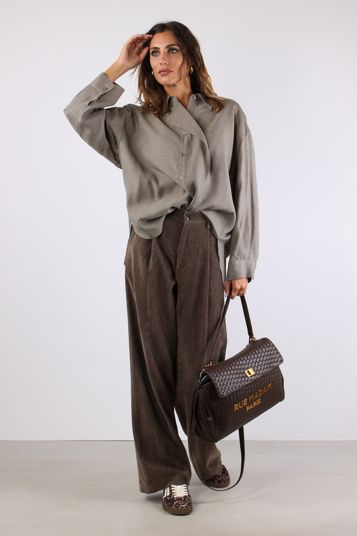 Pantalone Palazzo Velluto Liscio Fango-4