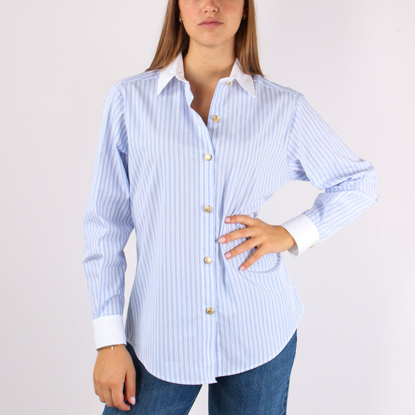 Camicia Collo Polsini Contrast Celeste/bianco-2
