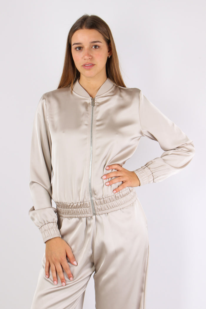 Felpa Zip Effetto Raso Burro-2