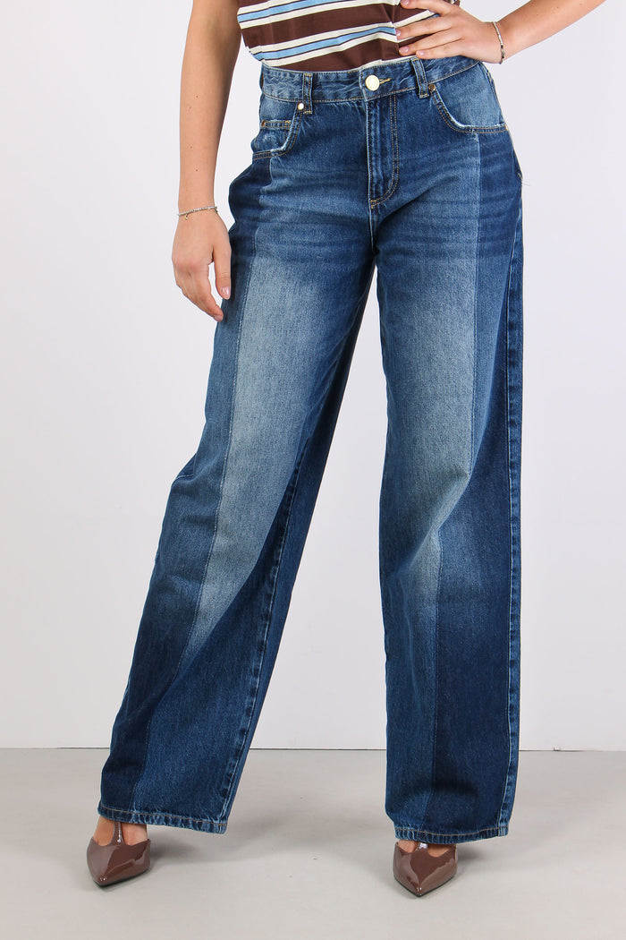 Jeans Banda Contrasto Blu-3
