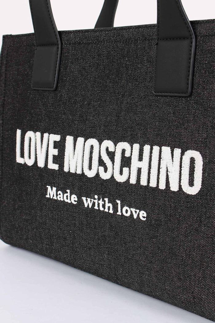 Shopping Rigida Effetto Denim Nero-4