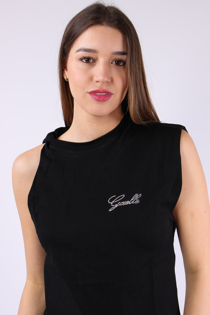 T-shirt Asimmetrica Logo Stras Nero-6