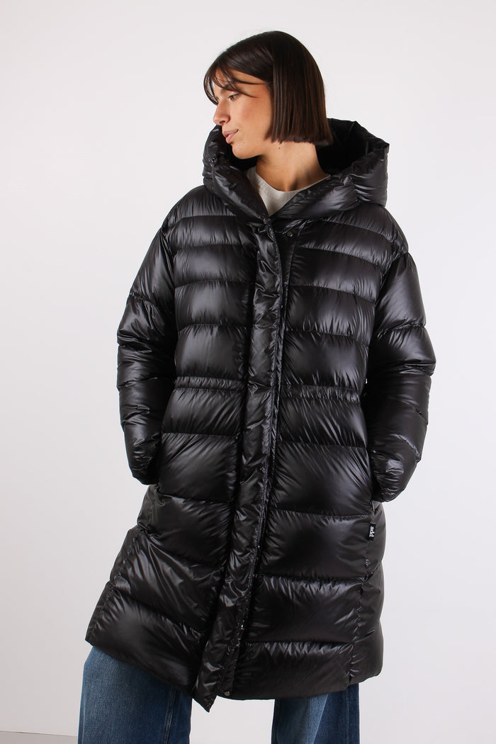 Piumino Lungo Lucido Black-3